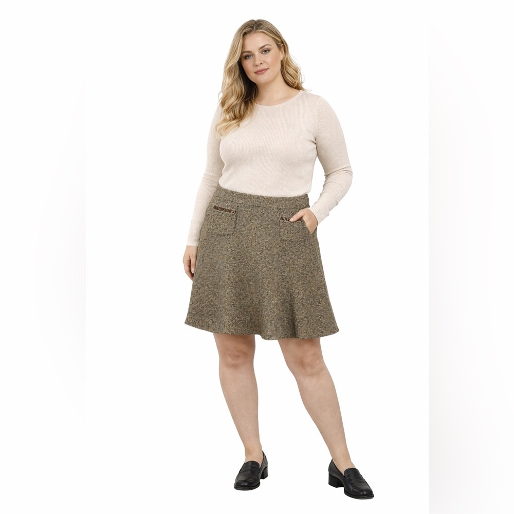 Y2K Tweed Mini Skirt Brown A-Line Vintage High Waisted - Picture 2 of 9